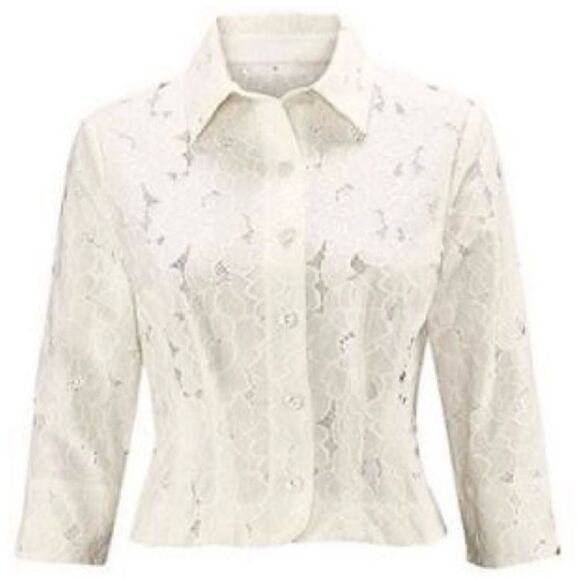 CAbi Portrait Jacket Ivory Lace Eyelet Medium 5162 Cottegecore Romantic Feminine - Picture 3 of 15